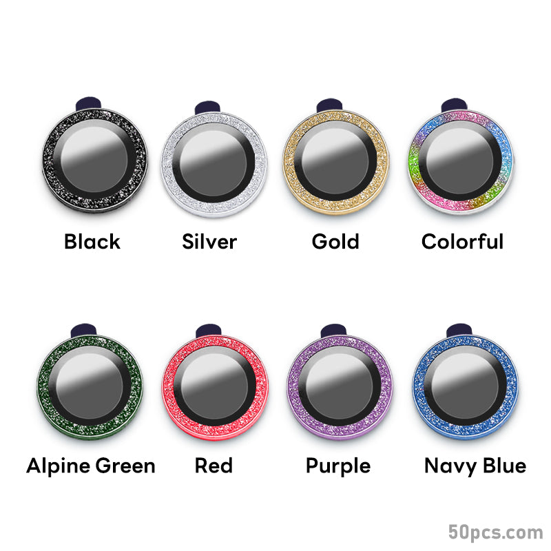 100Pcs For iPhone 11 / 11 Pro / 11 Pro Max / iPhone 12 / 12 mini / 12 Pro 3D Alloy Glitter Individual Metal Ring Cover Glass Camera Lens Protector Bling