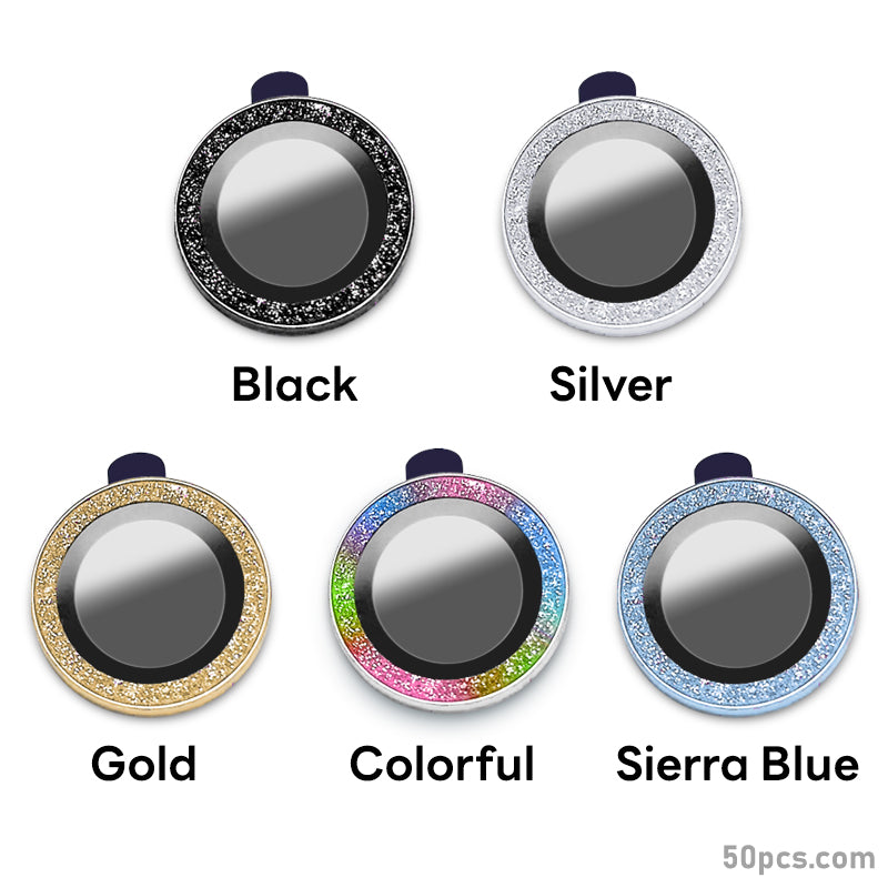 100Pcs For iPhone 13 Pro / 13 Pro Max 3D Alloy Glitter Individual Metal Ring Cover Glass Camera Lens Protector Bling