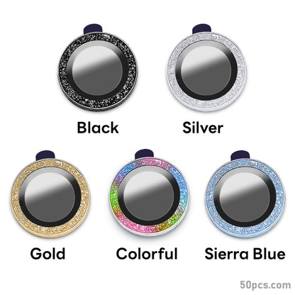 100Pcs For iPhone 13 Pro / 13 Pro Max 3D Alloy Glitter Individual Metal Ring Cover Glass Camera Lens Protector Bling