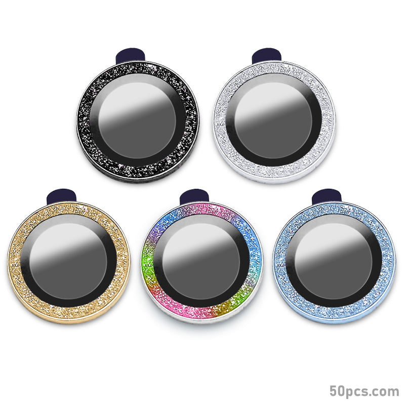 100Pcs For iPhone 13 Pro / 13 Pro Max 3D Alloy Glitter Individual Metal Ring Cover Glass Camera Lens Protector Bling