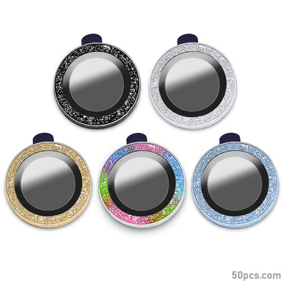 100Pcs For iPhone 13 Pro / 13 Pro Max 3D Alloy Glitter Individual Metal Ring Cover Glass Camera Lens Protector Bling