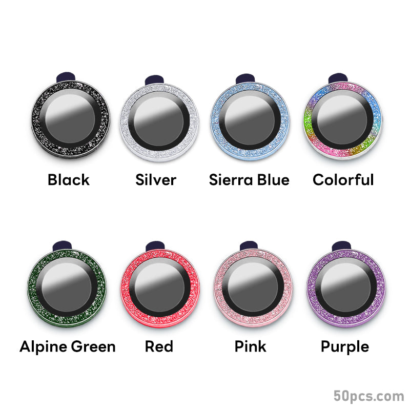 100Pcs For iPhone 14 / 14Plus / iPhone 15 / 15Plus 3D Alloy Glitter Individual Metal Ring Cover Glass Camera Lens Protector Bling