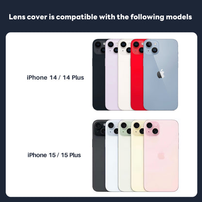 100Pcs For iPhone 14 / 14Plus / iPhone 15 / 15Plus 3D Alloy Metal Ring Cover Glass Camera Lens Protector
