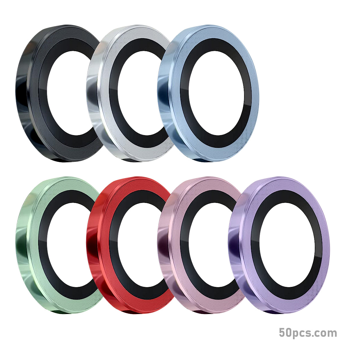 100Pcs For iPhone 14 / 14Plus / iPhone 15 / 15Plus 3D Alloy Metal Ring Cover Glass Camera Lens Protector
