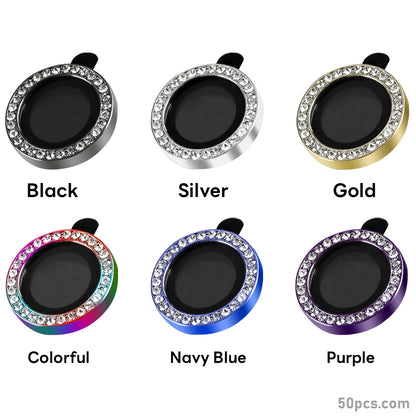 100Pcs For iPhone 14 Pro / 14 Pro / iPhone 15 Pro / 15 Pro Max 3D Alloy Rhinestone Individual Metal Ring Cover Glass Camera Lens Protector Bling