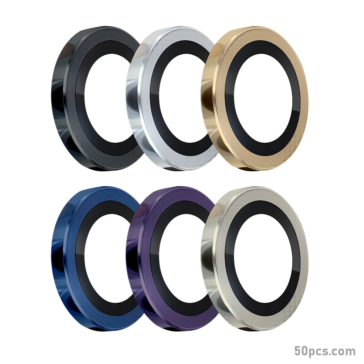 100Pcs For iPhone 14 Pro / 14 Pro / iPhone 15 Pro / 15 Pro Max 3D Alloy Metal Ring Cover Glass Camera Lens Protector