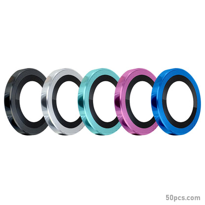 100Pcs For iPhone 16 / 16 Plus 3D Alloy Metal Ring Cover Glass Camera Lens Protector