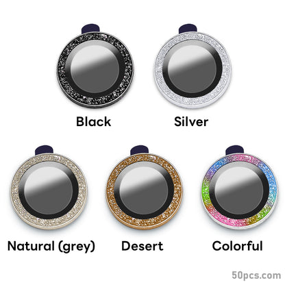 100Pcs For iPhone 16 Pro / 16 Pro Max 3D Alloy Glitter Individual Metal Ring Cover Glass Camera Lens Protector Bling